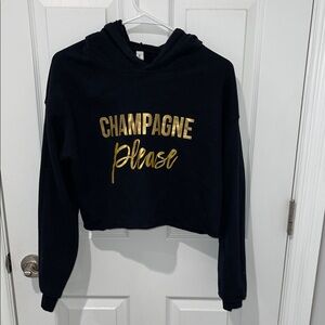 Black Hoodie Sweatshirt with Gold Champagne Please Small